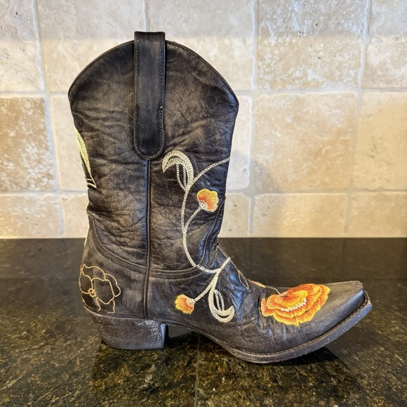 Old Gringo Marsha Short Cowboy Boots 8.5B Brown Leather Orange Embroidered - Picture 9 of 14